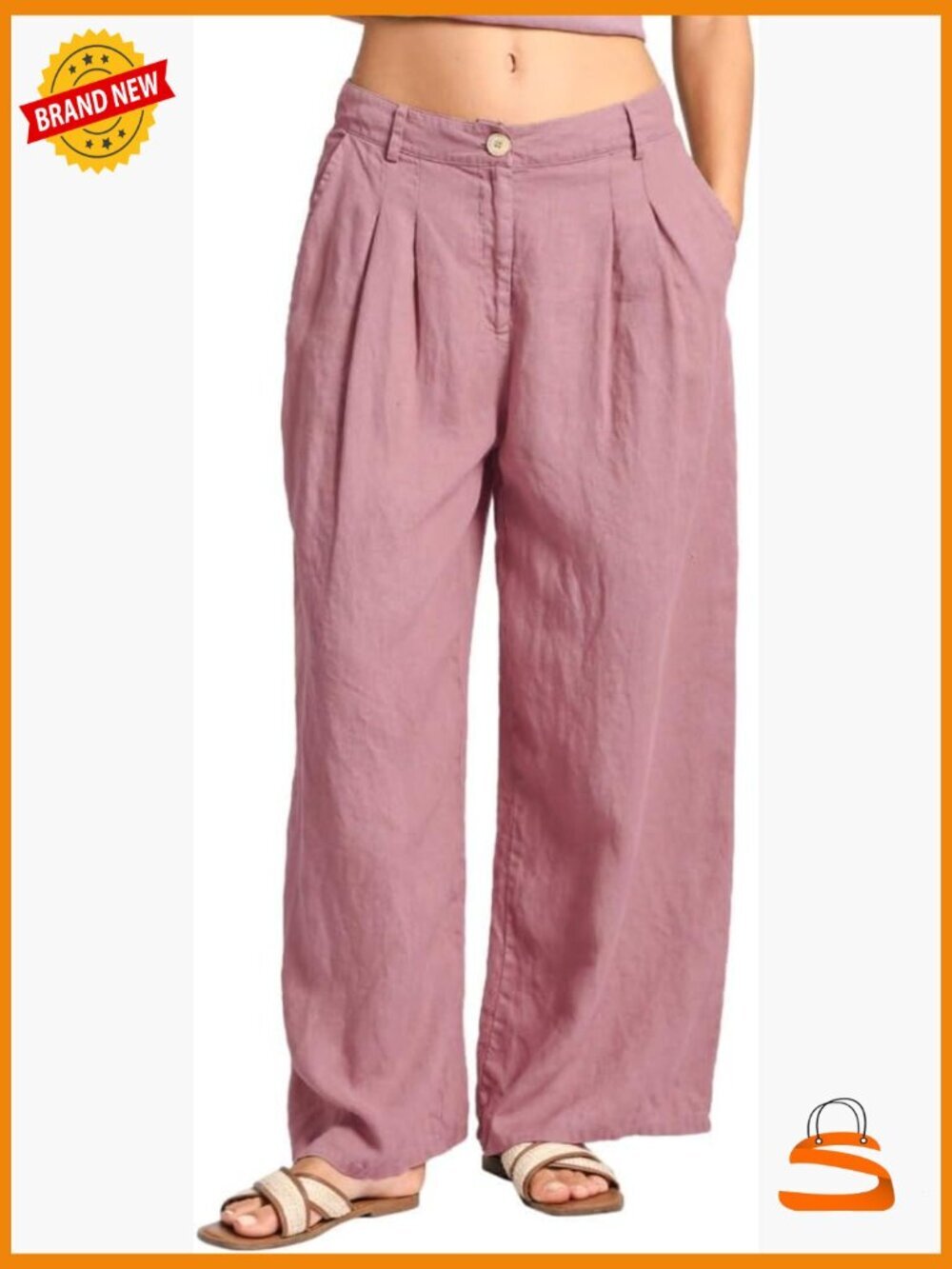 100% Linen Plant-Dyed Wide Leg Pants with Pockets